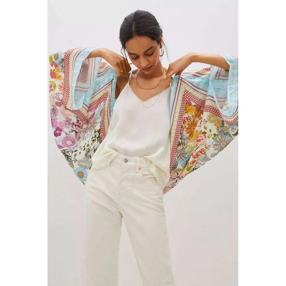 Rachel Zoe Floral Cocoon Kimono Coverup OS Boho Resort Romantic Chic Art Teacher
